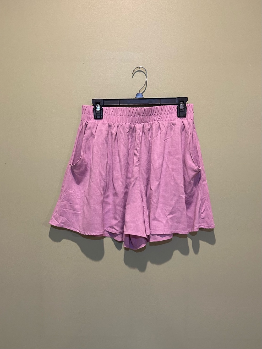Zenana Pink Elastic-Waist Shorts- size Large